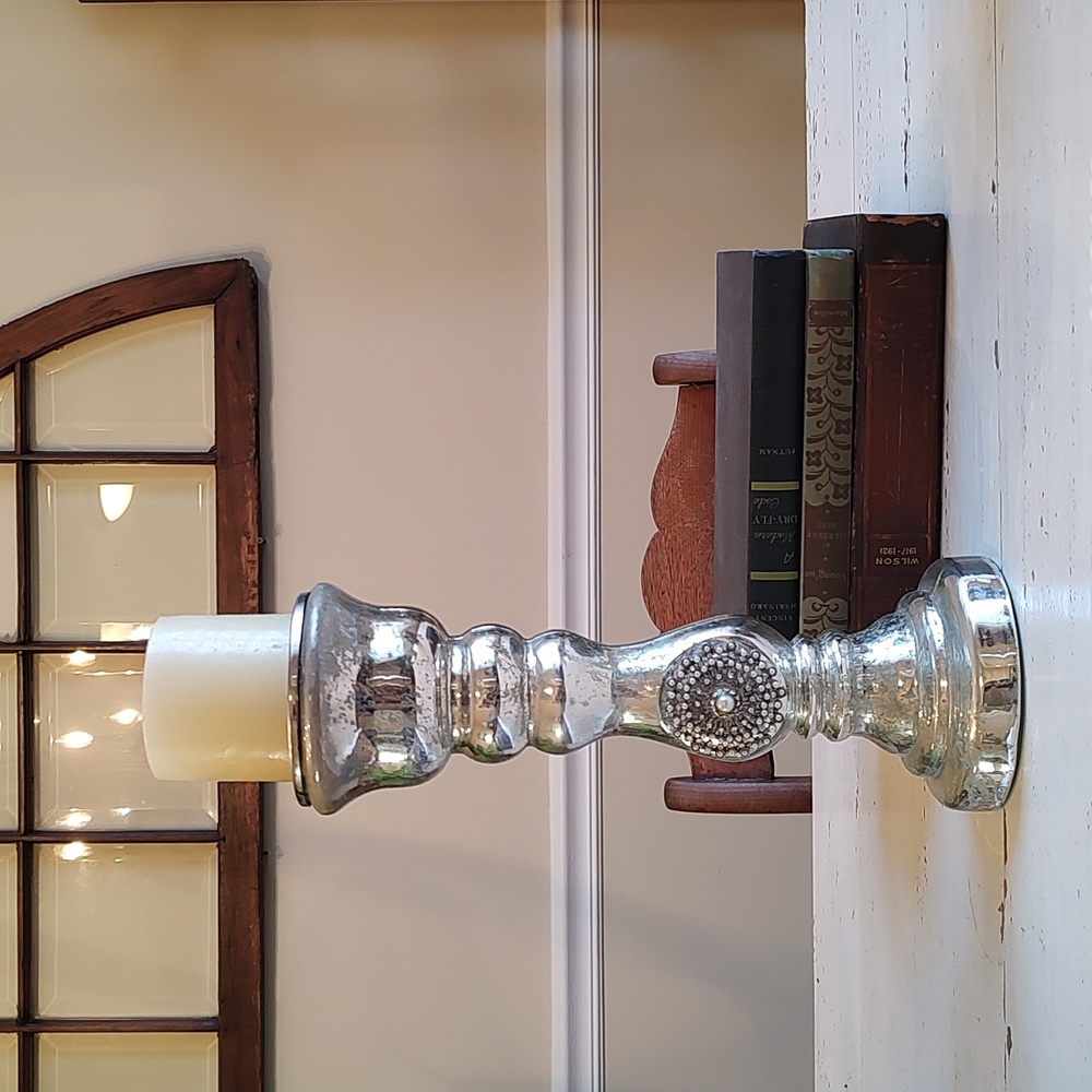 Candlestick holder Mercury glass look with embellishment
